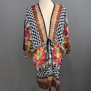 CLOVER CANYON Cuba Havana Cigar Floral Wide Sleeve Sheer Beach Cover XS